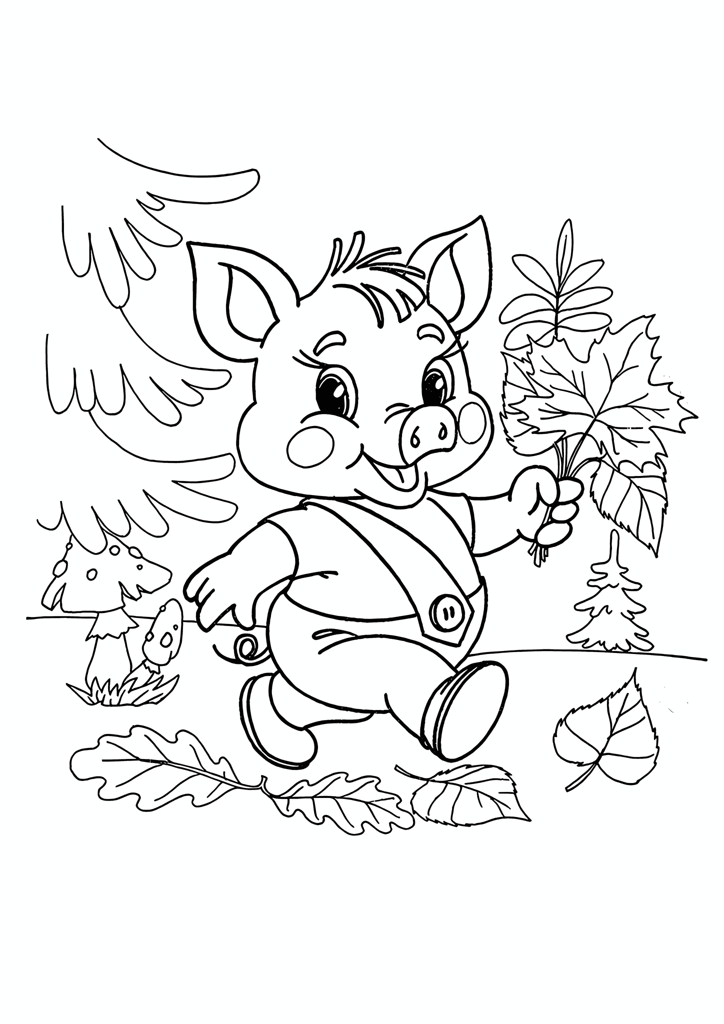 Autumn: Piglet with a Bouquet of Leaves