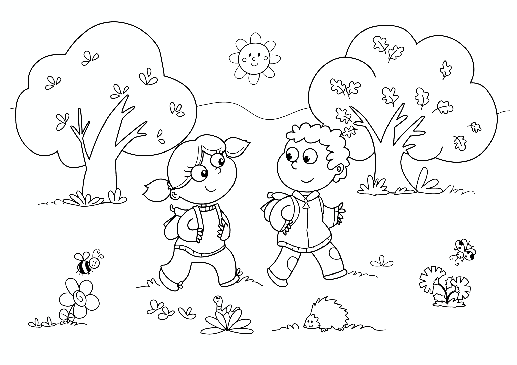 Autumn: Boy and Girl Walking in Nature