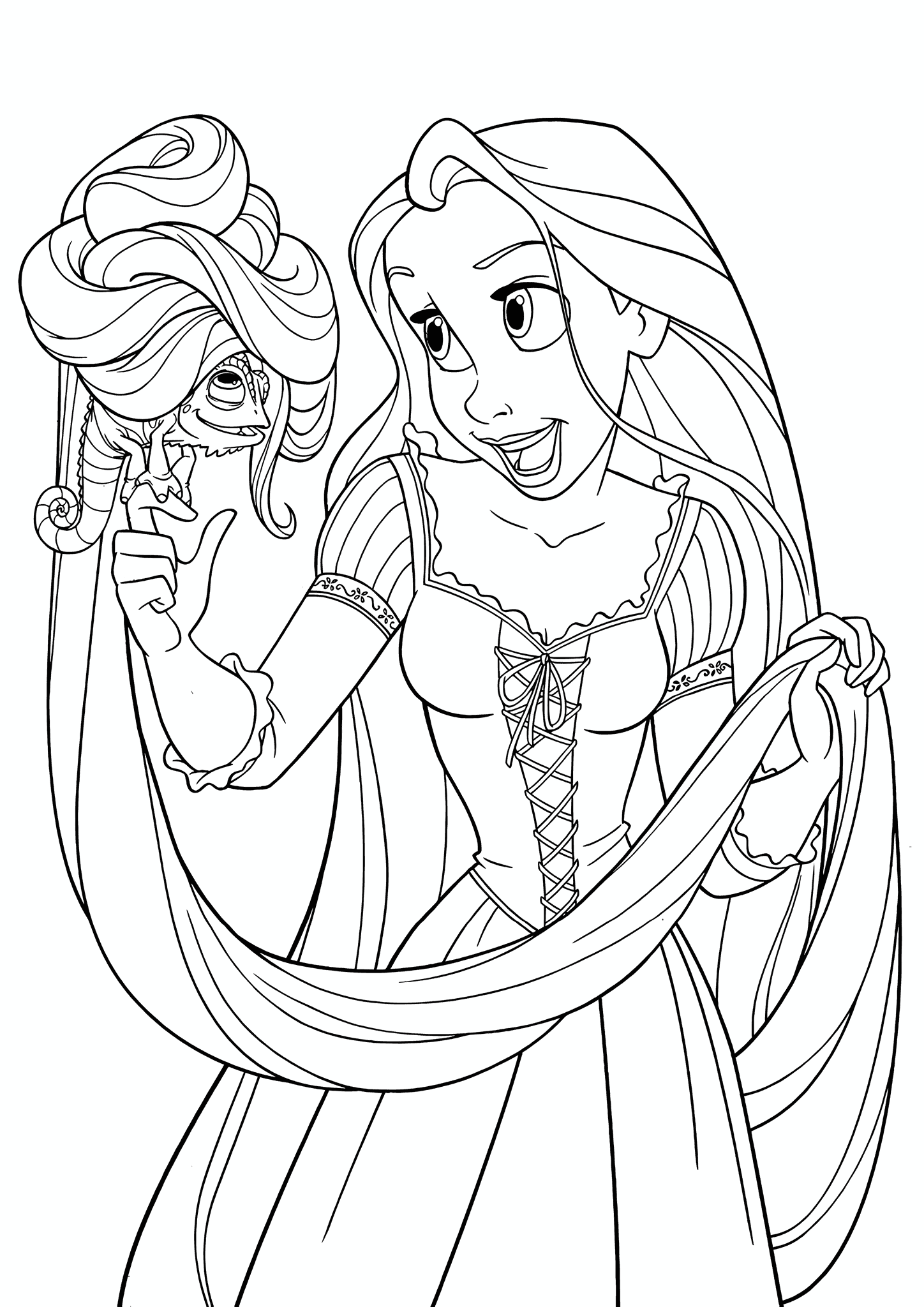 Rapunzel Princess Plays with a Chameleon