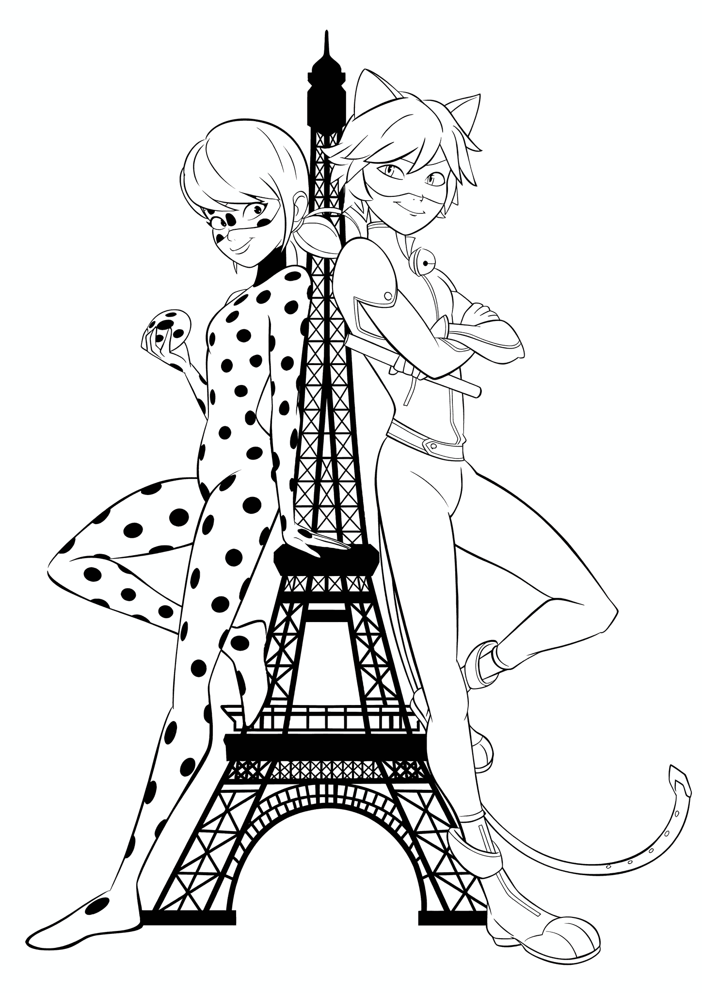 Ladybug and Cat Noir at the Eiffel Tower