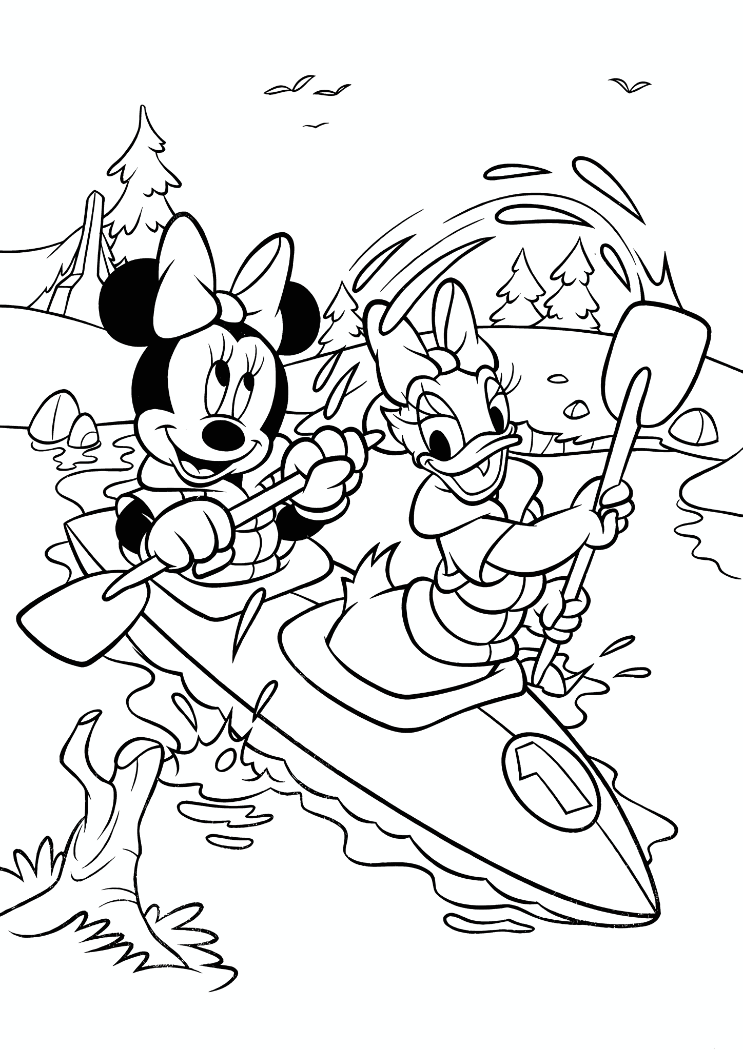 Daisy Duck and Minnie Mouse on a Boat