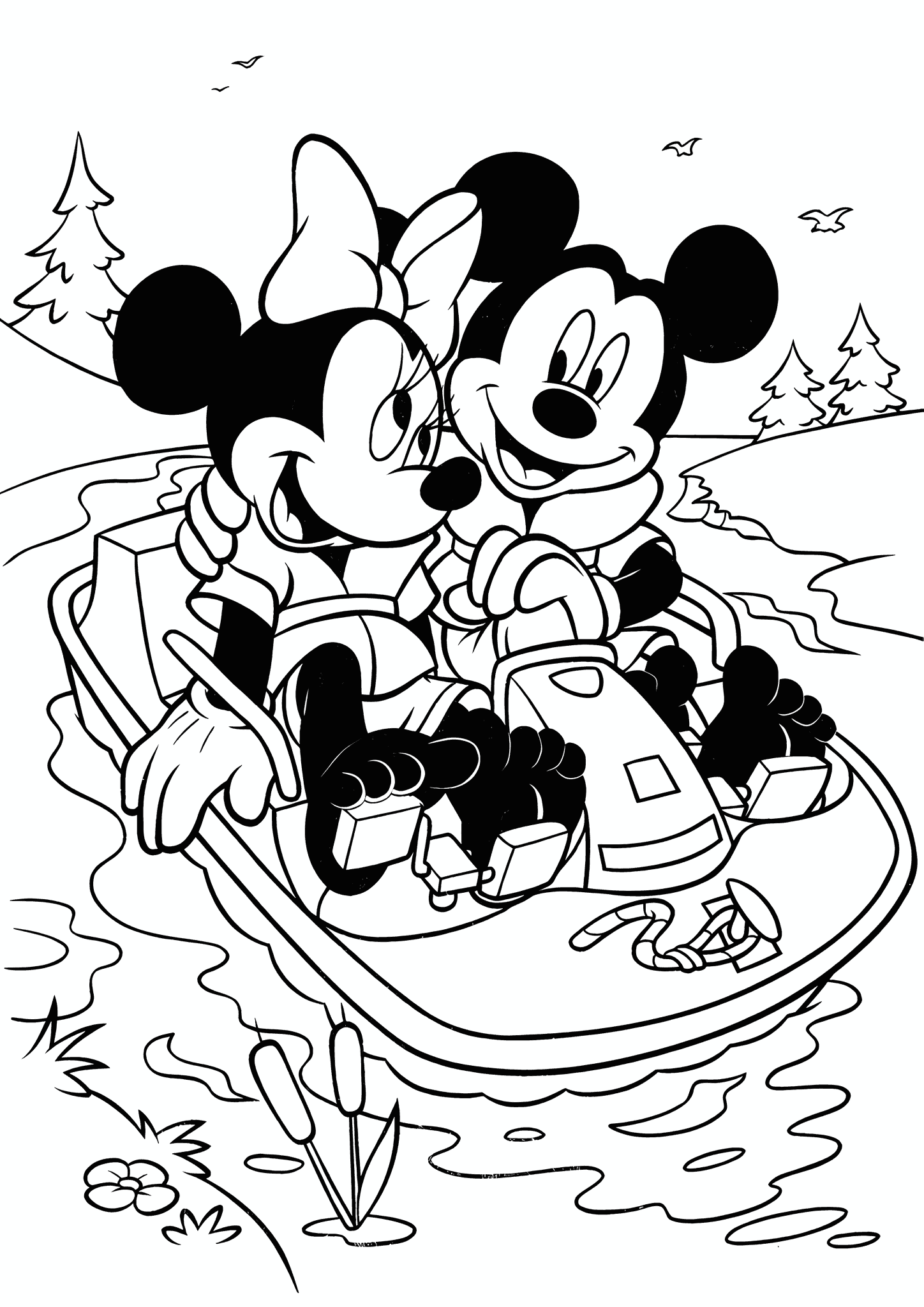 Mickey Mouse and Minnie on a Catamaran
