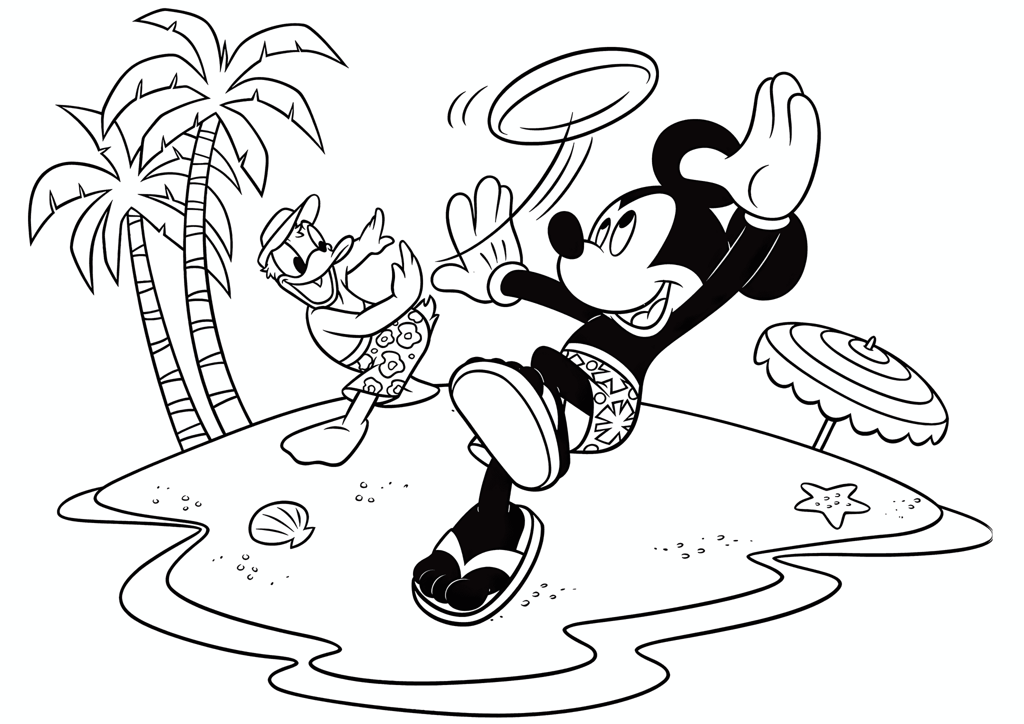Mickey Mouse and Donald on the Beach