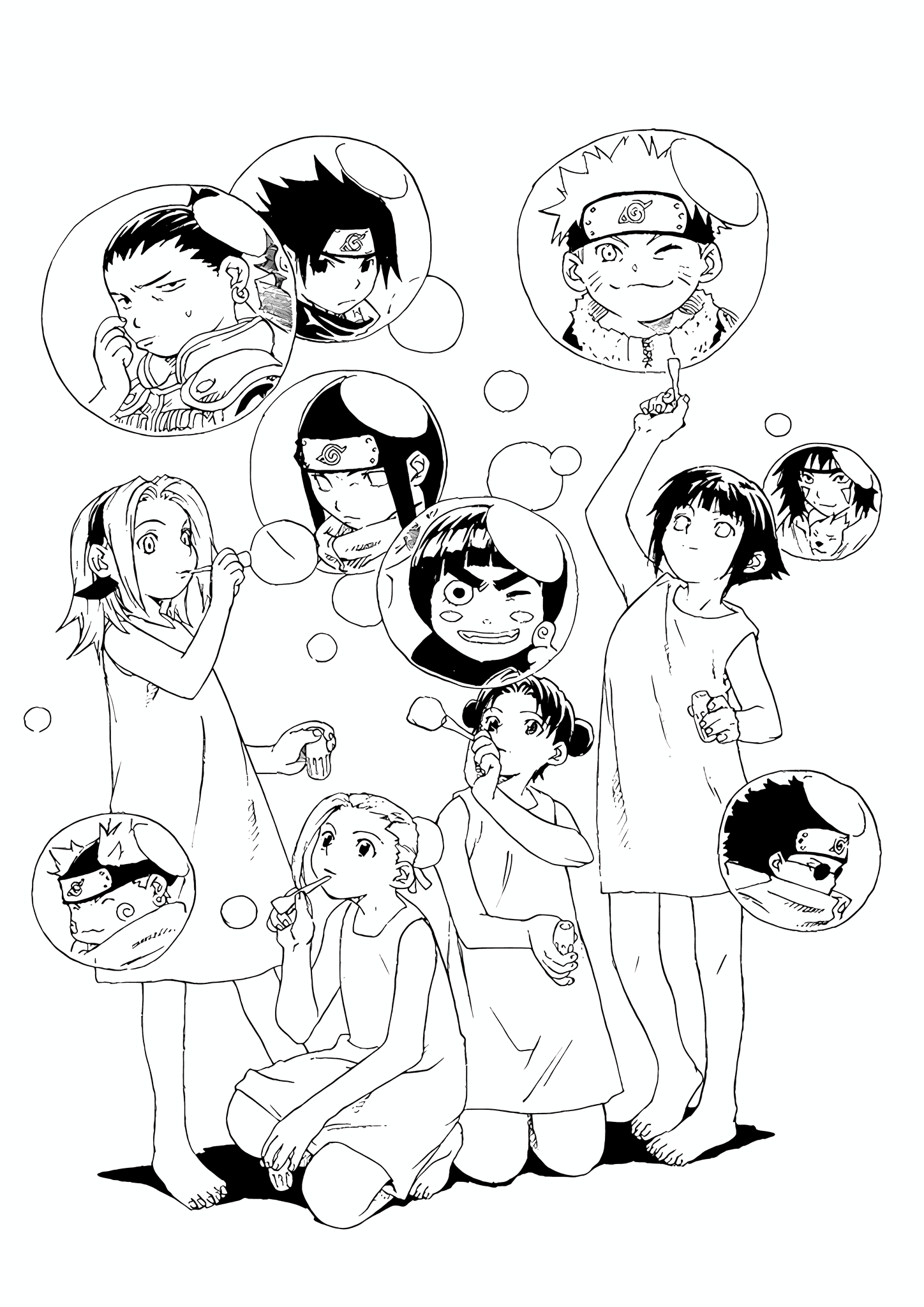 Girls and Bubbles (From Manga Naruto)
