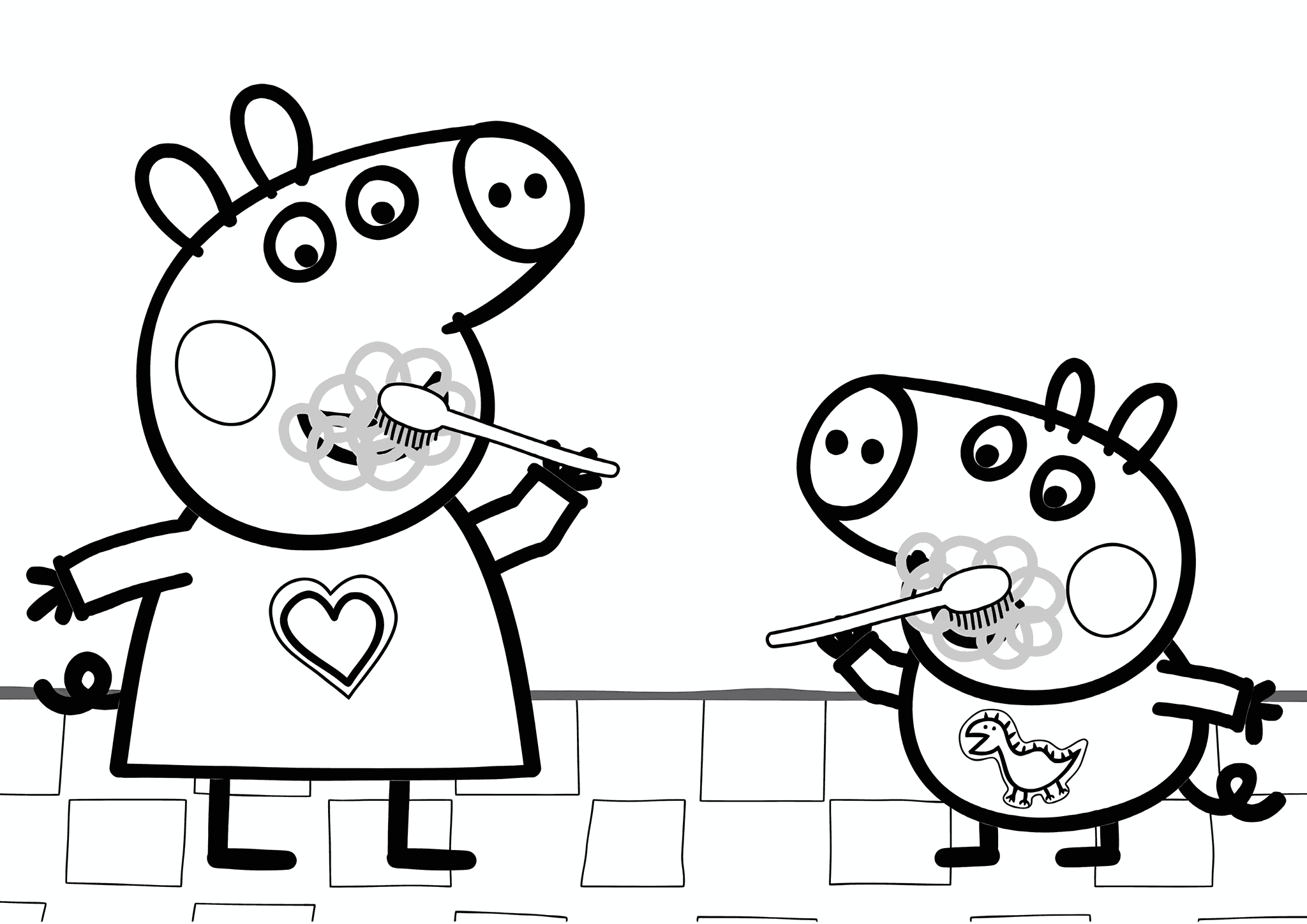 Peppa Pig and George Brushing their Teeth