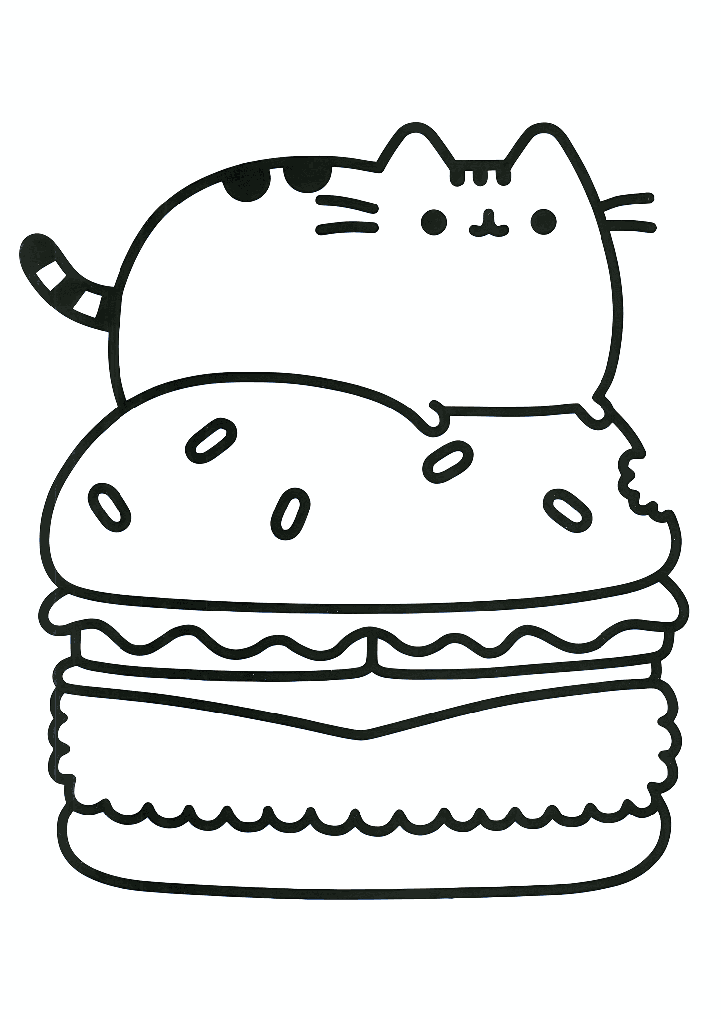 Pusheen Cat and a Huge Sandwich