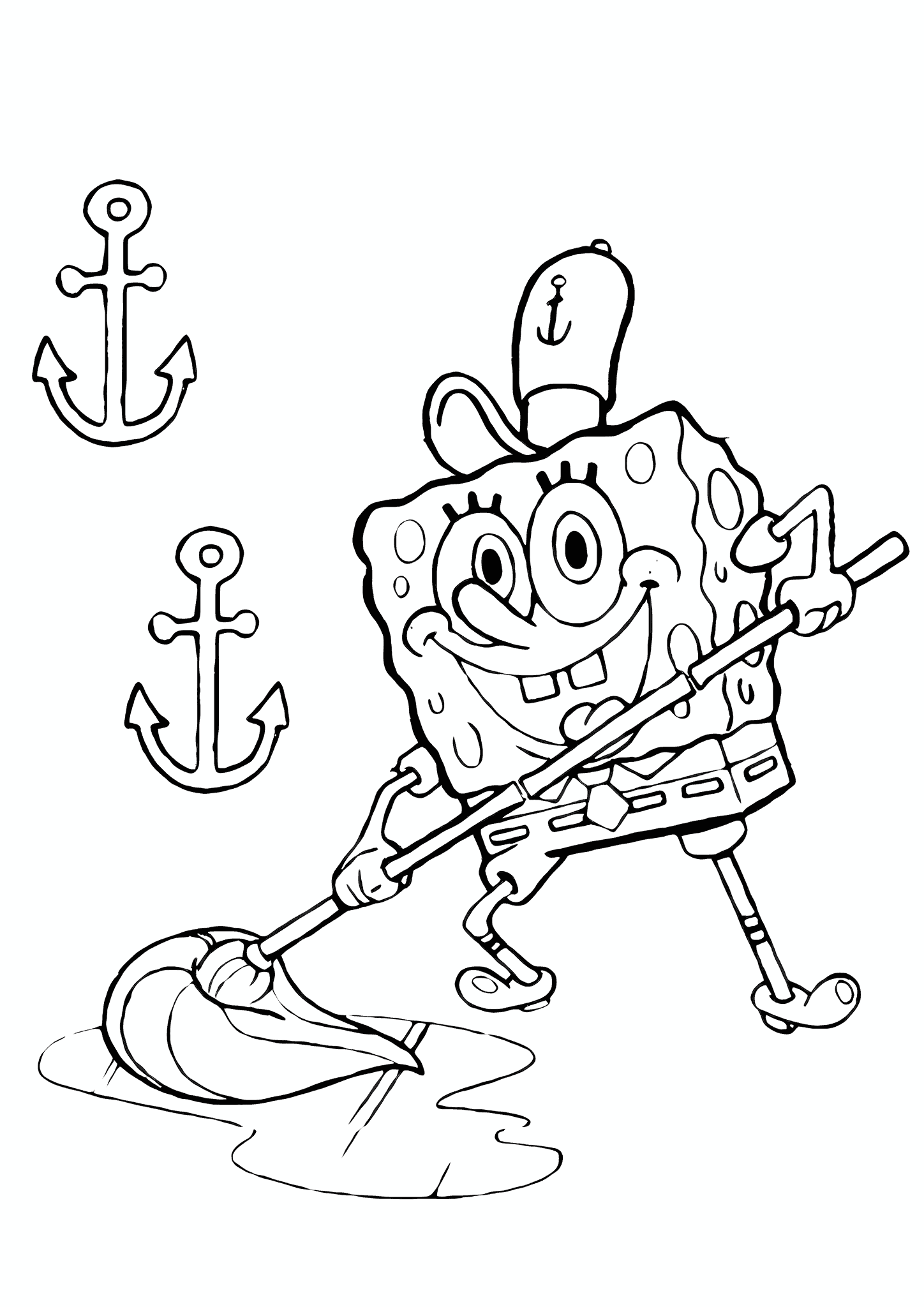 Spongebob Mopping the Floor in a Restaurant