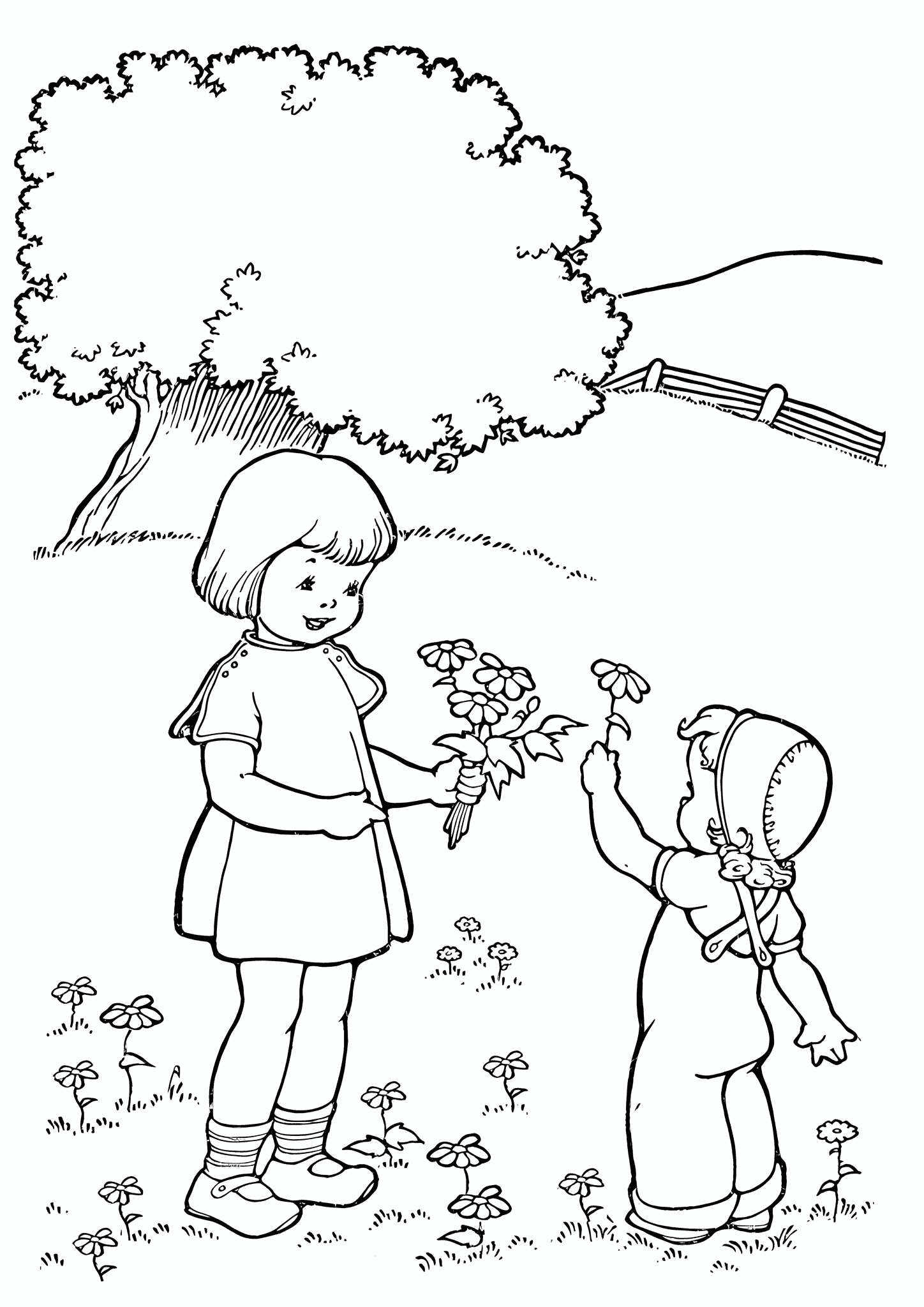 Spring: Copy Girls Picking Flowers