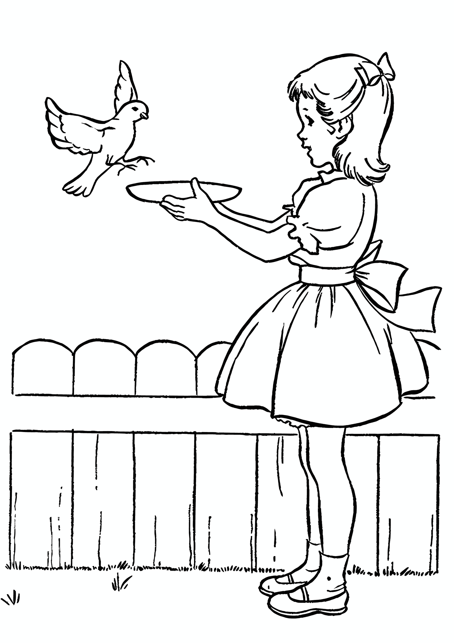 Spring: Girl Feeds a Bird