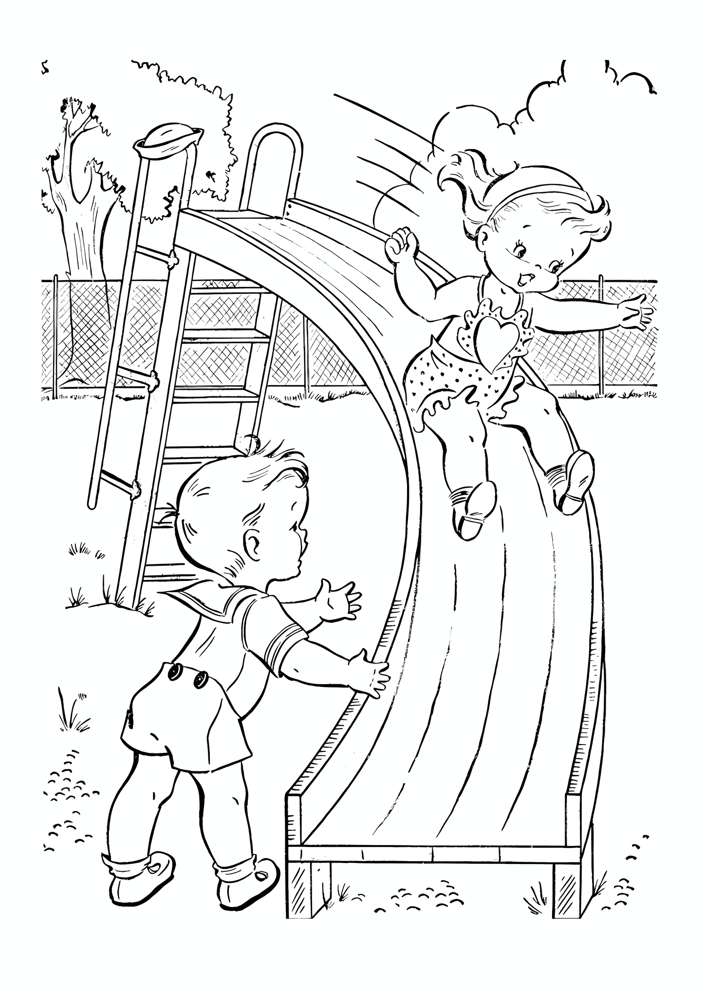 Summer: Girl Rolls Down the Slide