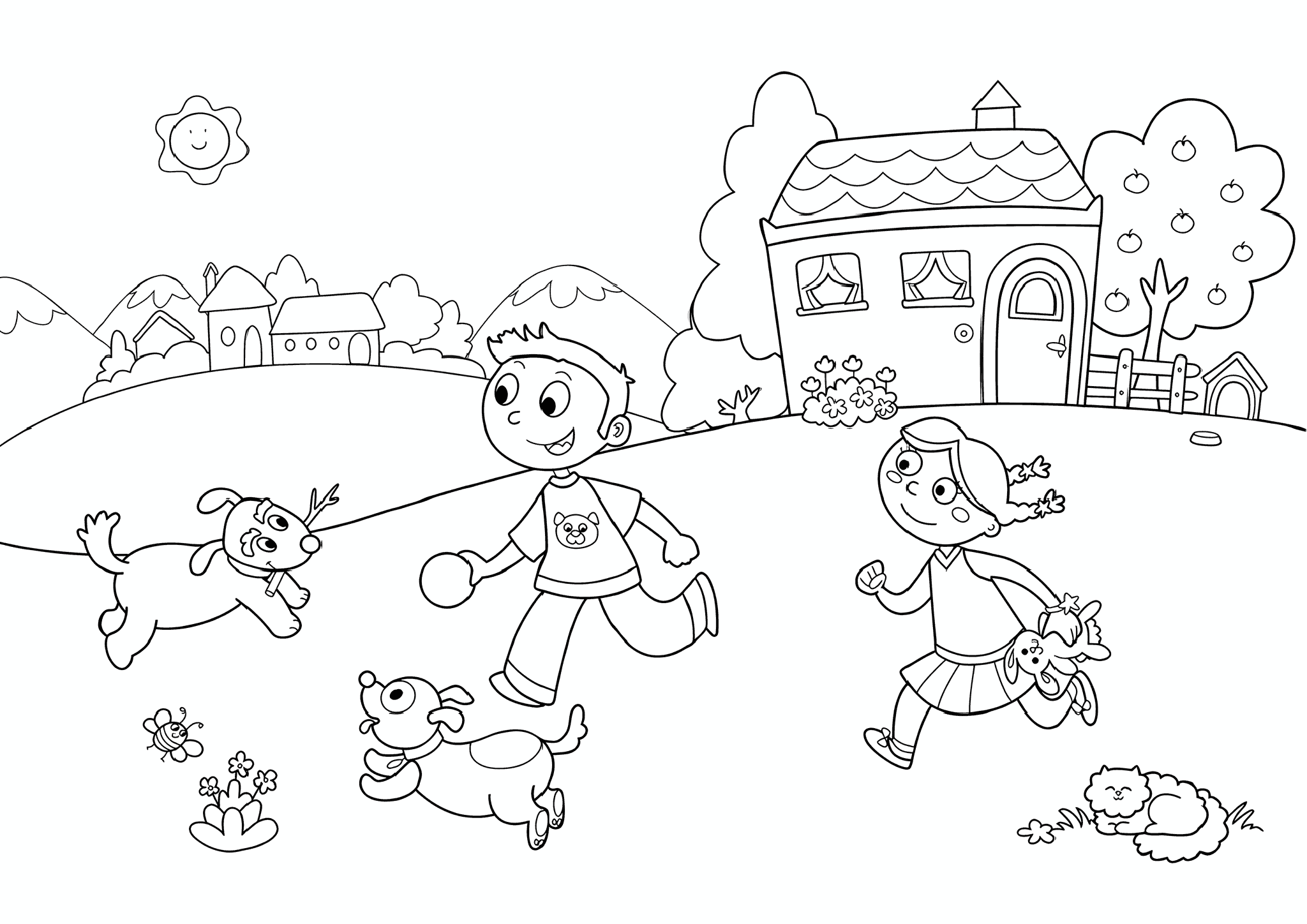 Summer: Children Playing with Puppies