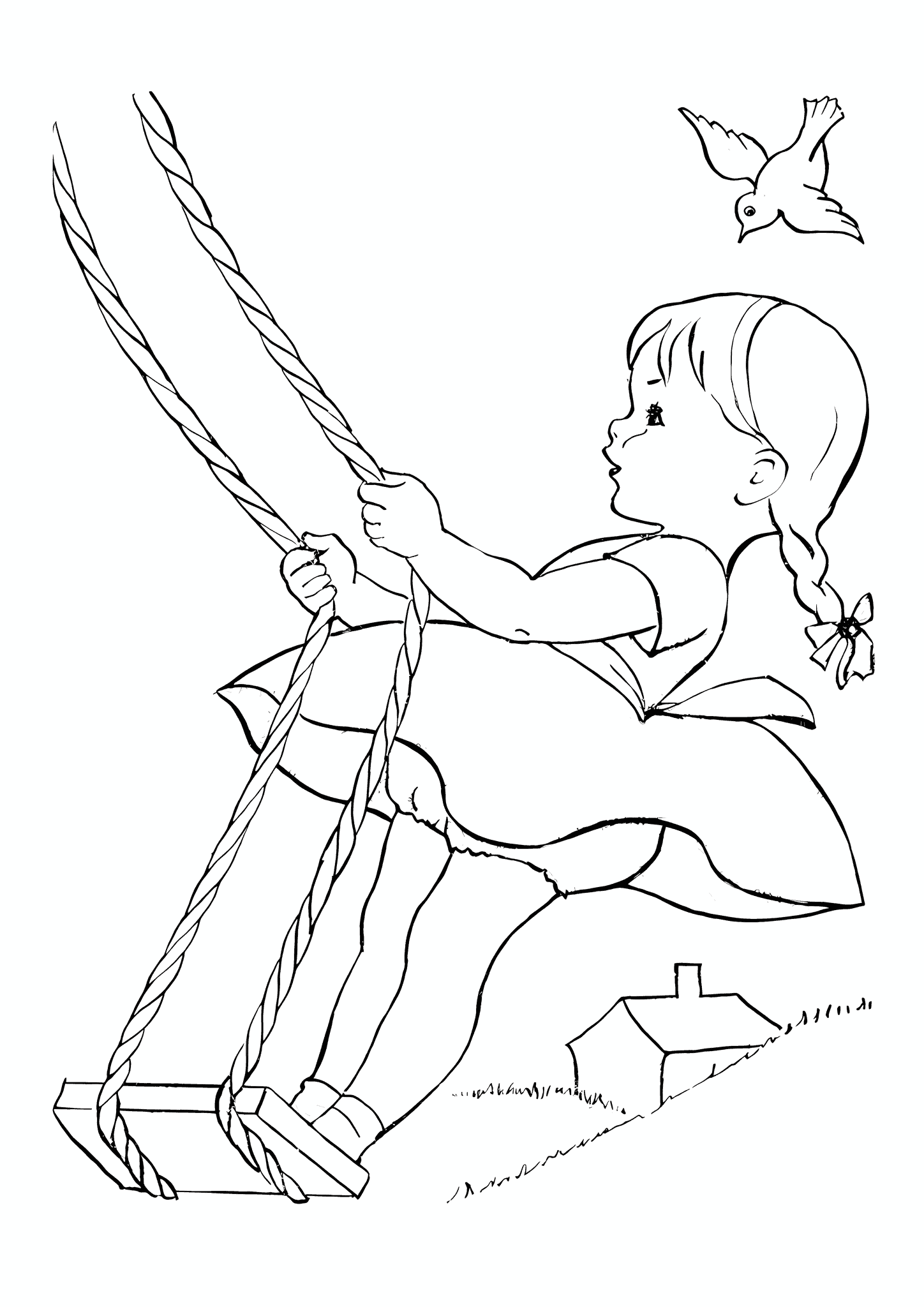 Summer: Girl Swings on a Swing