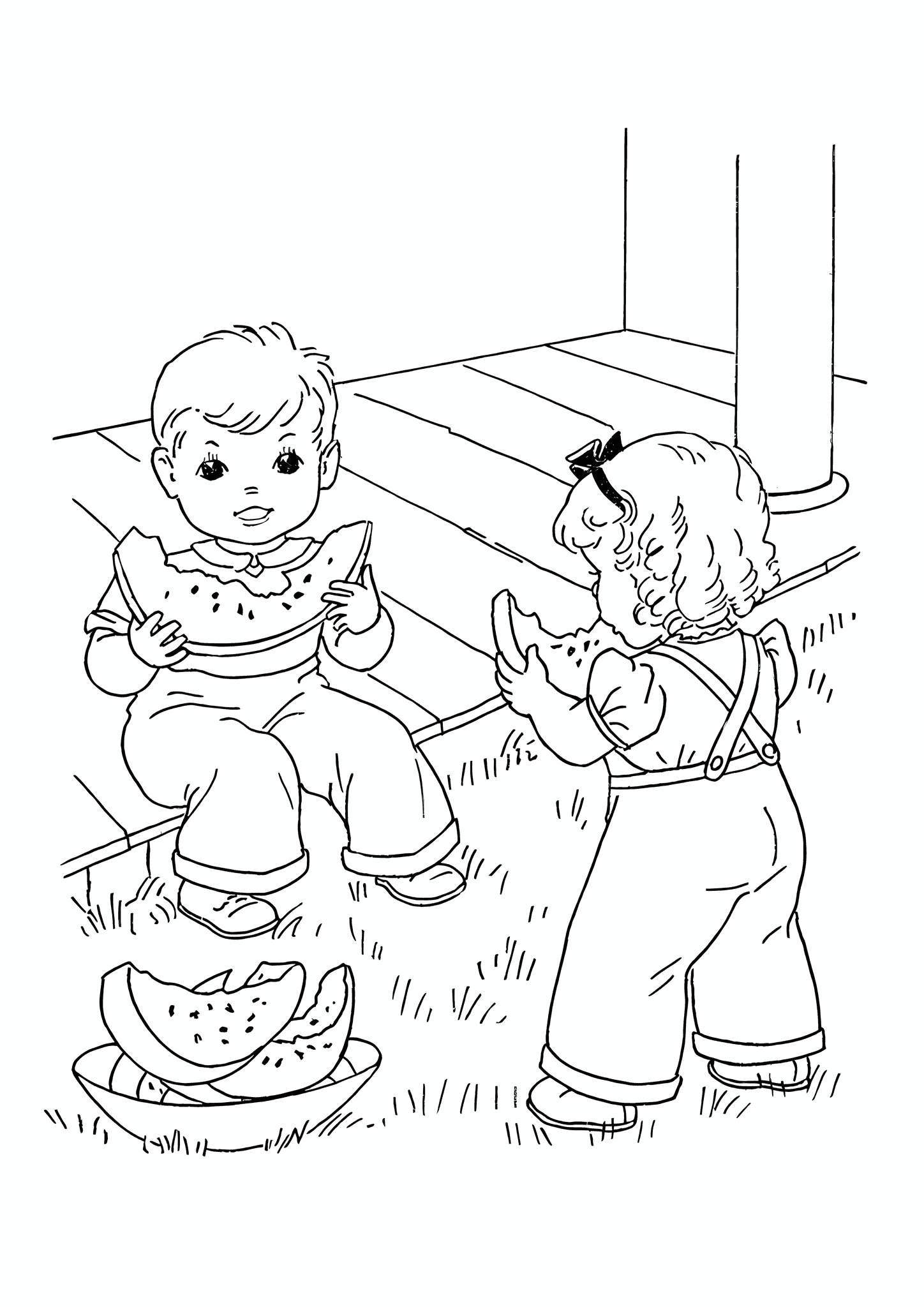 Summer: Brother and Sister Eating Watermelon