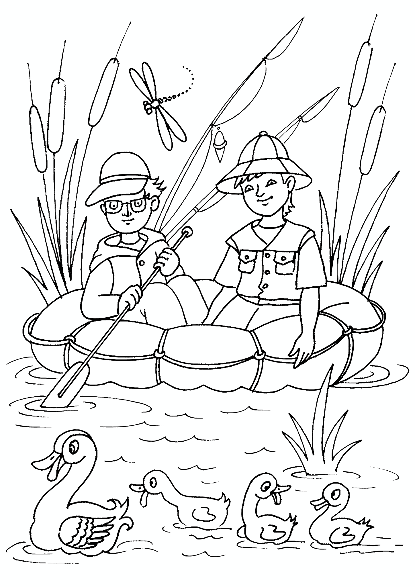 Summer: Fishermen in a Boat Watching Ducks