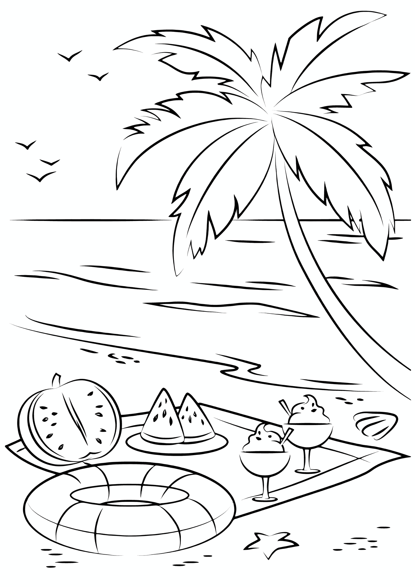 Watermelon and Ice Cream Under a Palm Tree