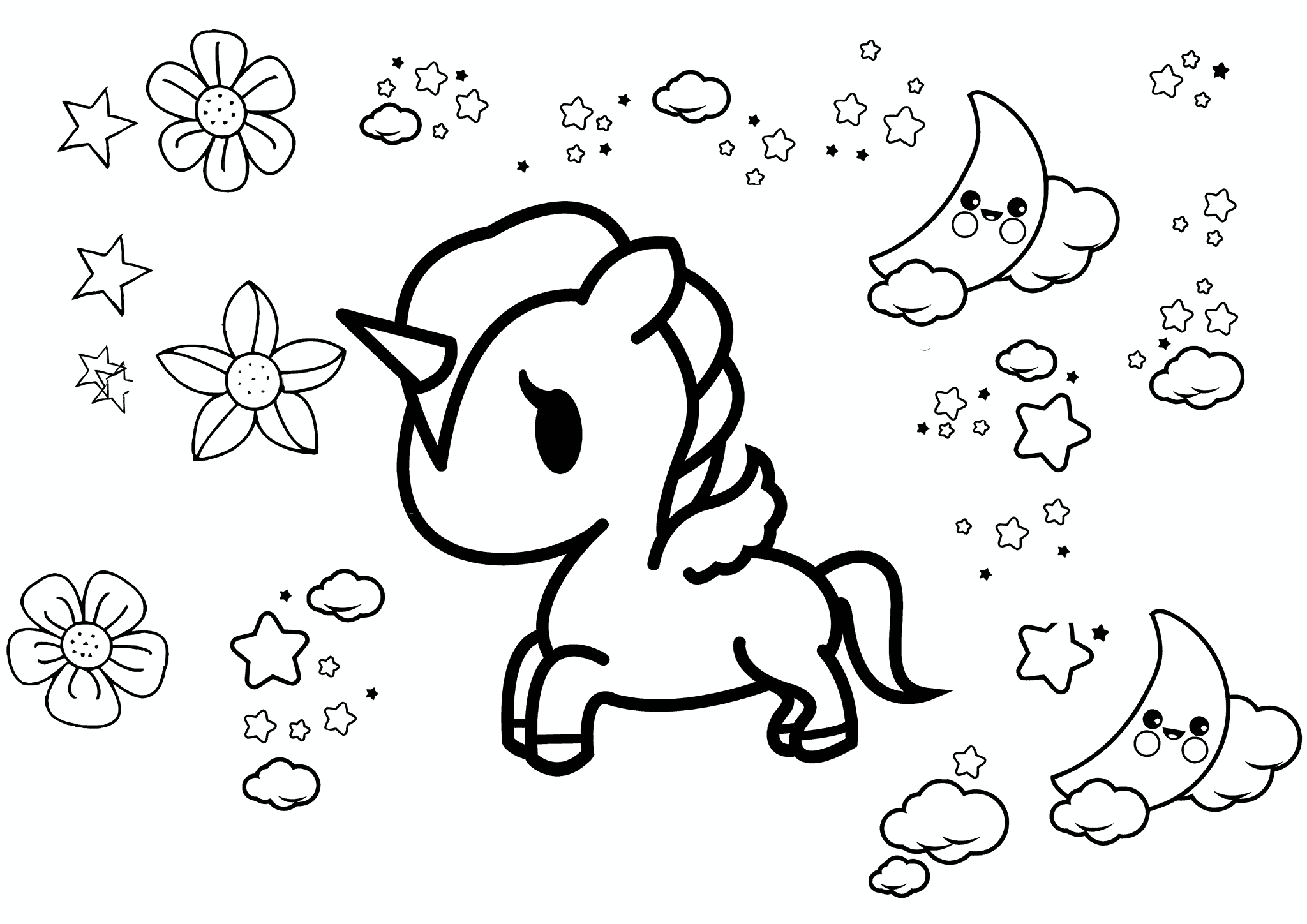 Unicorn Among the Sky and Flowers