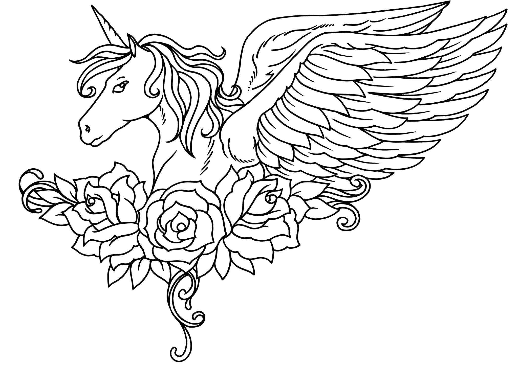 Winged Unicorn and Roses