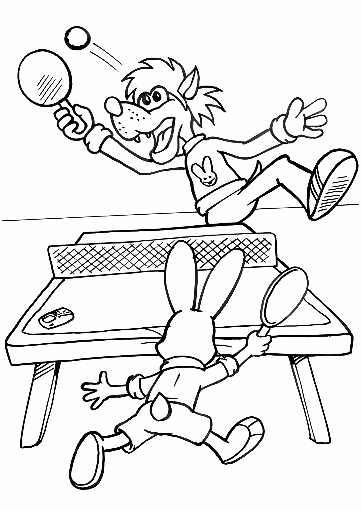 Wolf and Hare Playing Table Tennis