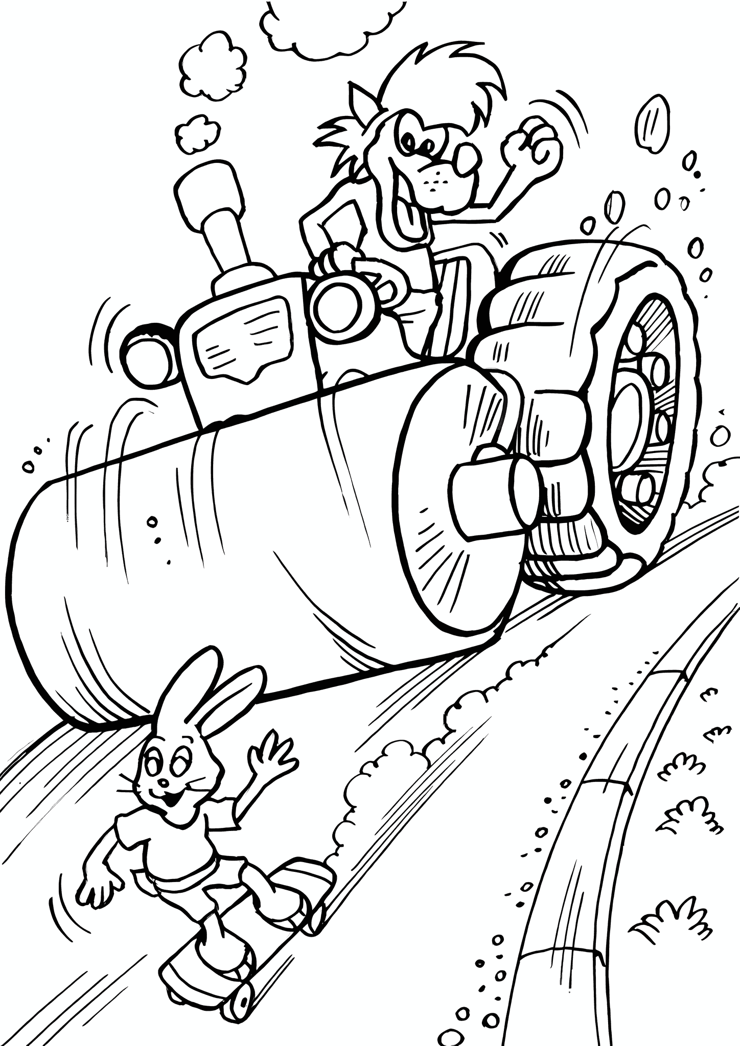 Wolf at the Rink Chasing a Skateboarding Hare