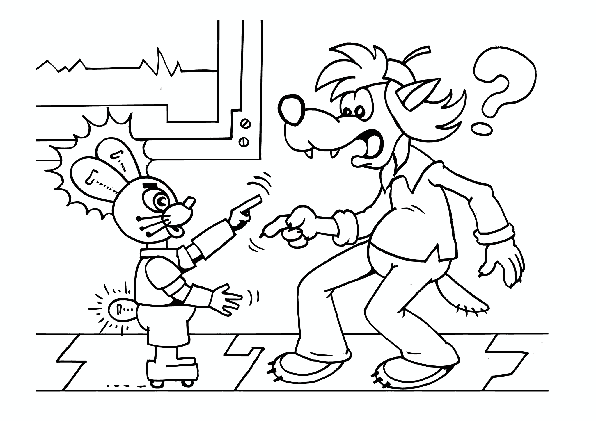 Robot Hare Stepping on the Wolf