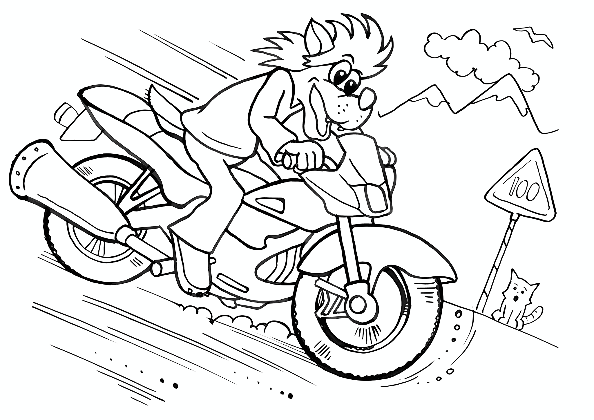 Wolf Rides a Motorcycle at Breakneck Speed