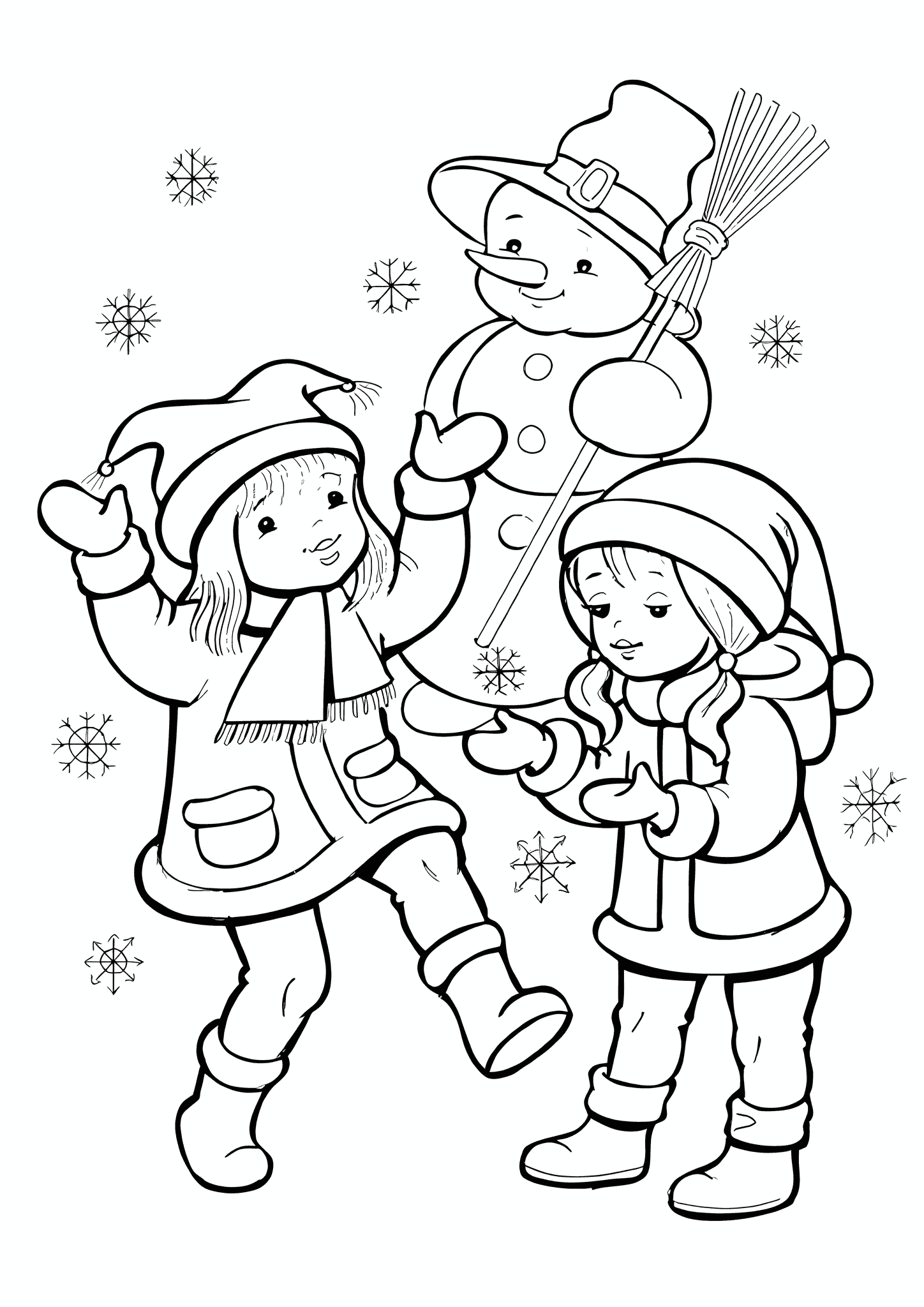 Winter: Girls Playing with Snowflakes