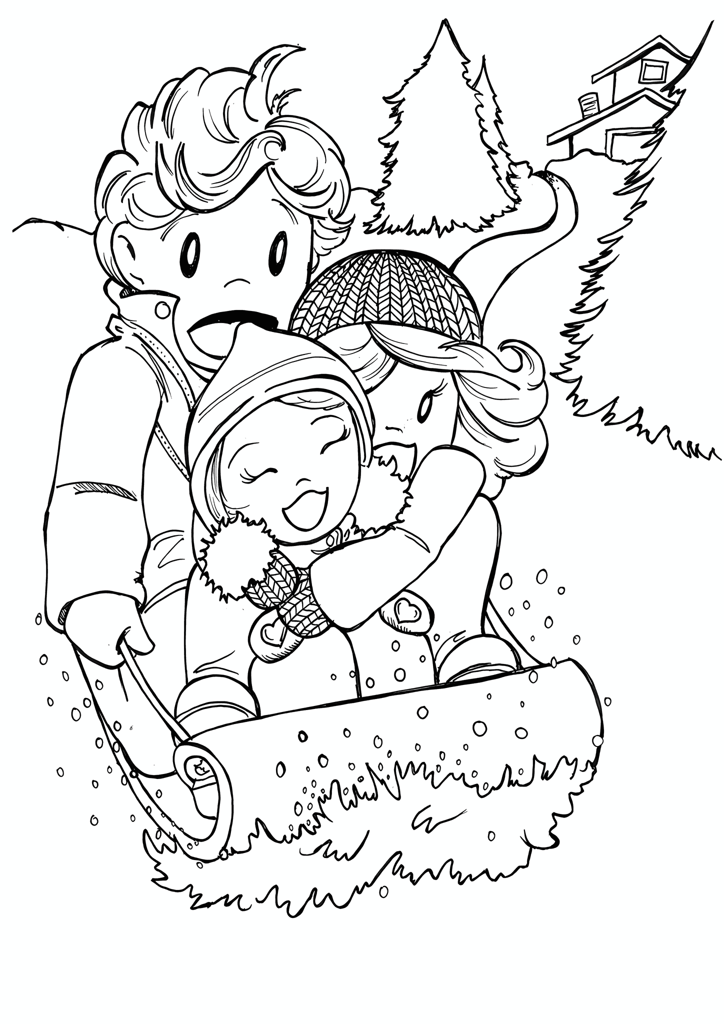 Winter: Fun Downhill Sledding